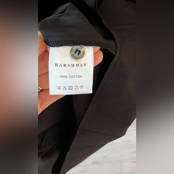 Harshman Women's Size 1X Selina Ruffle-Trim Button Front Cotton Shirt Black - Picture 10 of 11